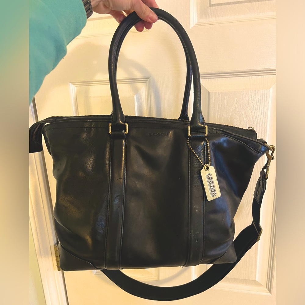 Coach black leather carry-all